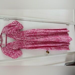 J. Crew Pink and White Floral Open Back Dress